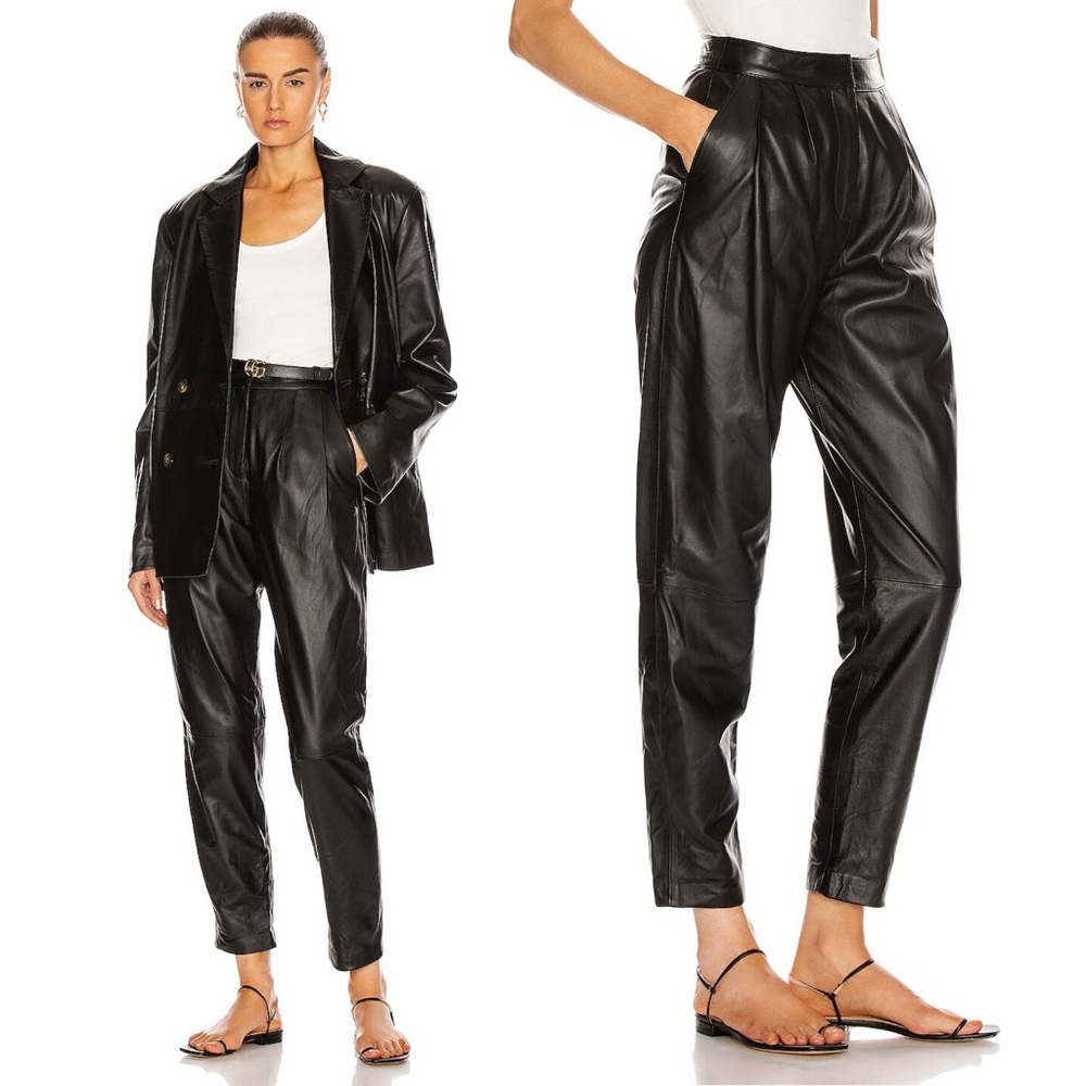 LOULOU STUDIO Palaos Leather Pleated Pants in Black